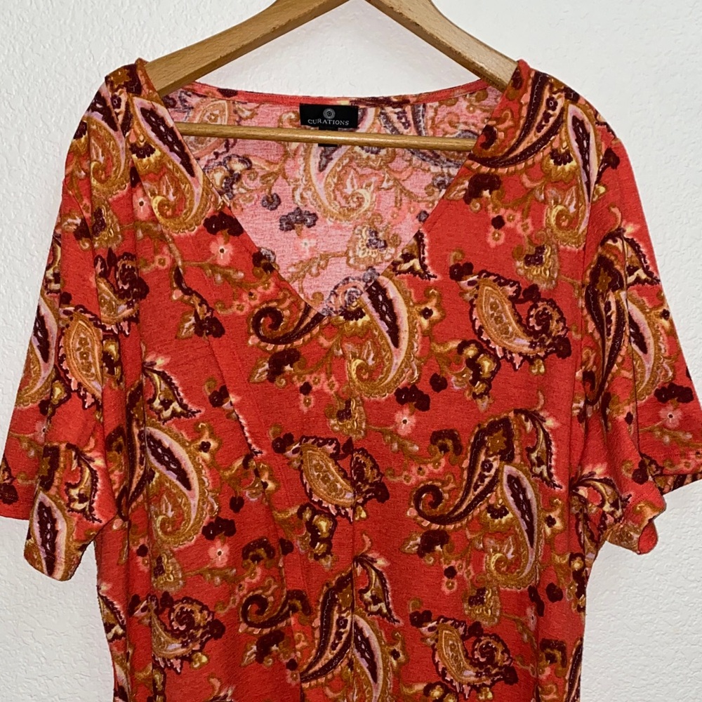 Curations 3X Paisley Faux Wrap Dress | Like New | Boho Stretch Midi Plus Size